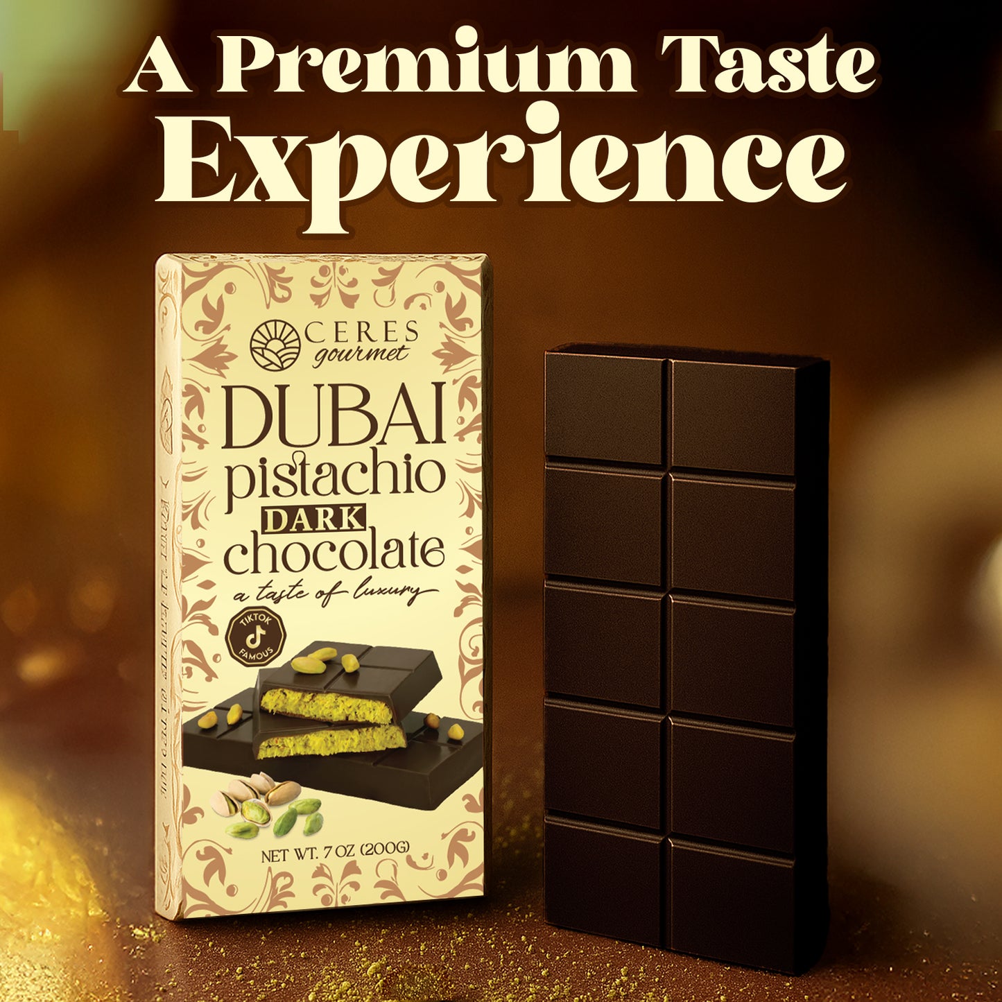 Dark Chocolate Dubai Crispy Knafeh Pistachio Bar 7oz