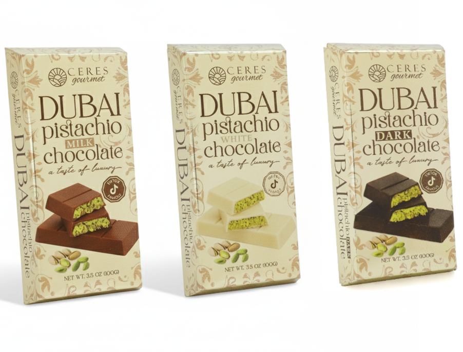 Dubai Chocolate Kataifi and Pistachio - Gold Package - Dark&White&Milky - 3.5 oz