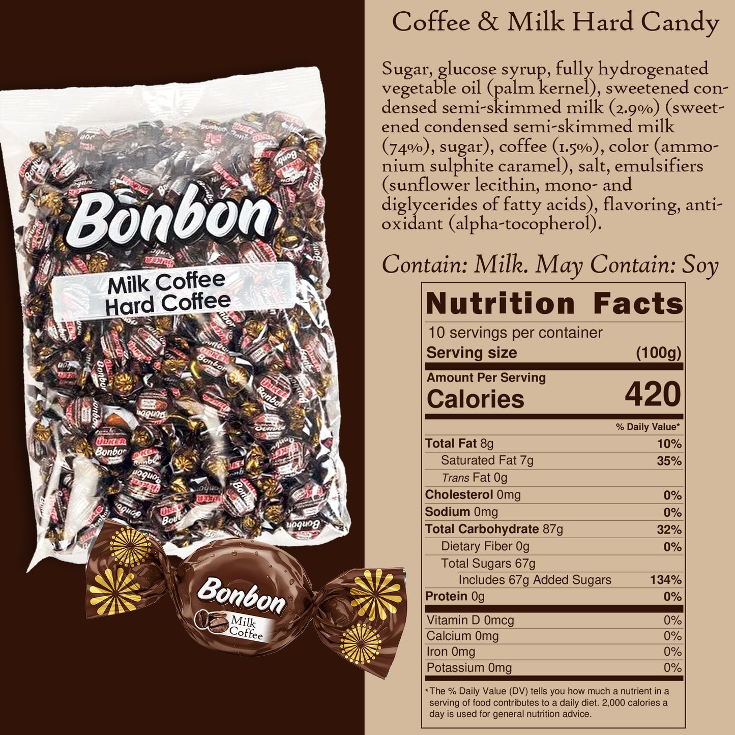 Coffee & Milk Hard Candy | Individually Wrapped | 2.2 lbs