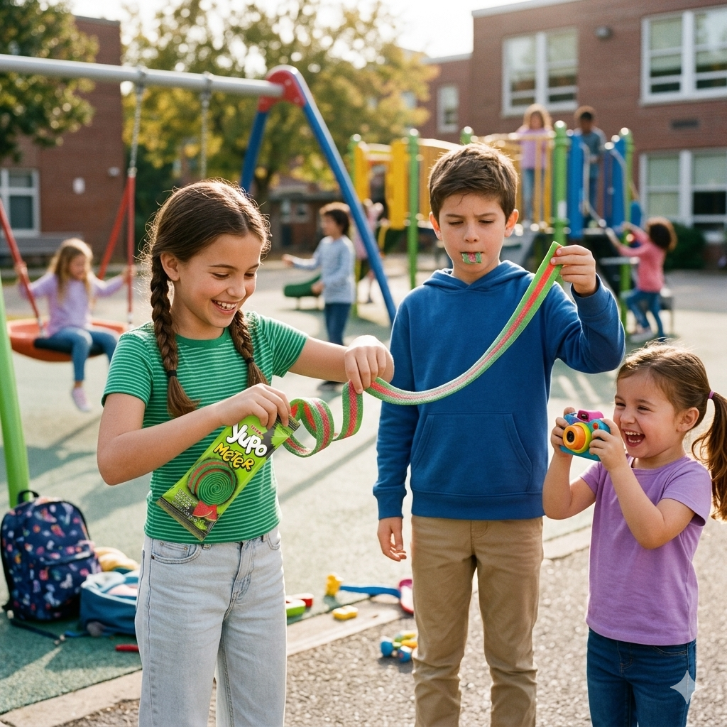 Children playing with colorful toys on a school playground