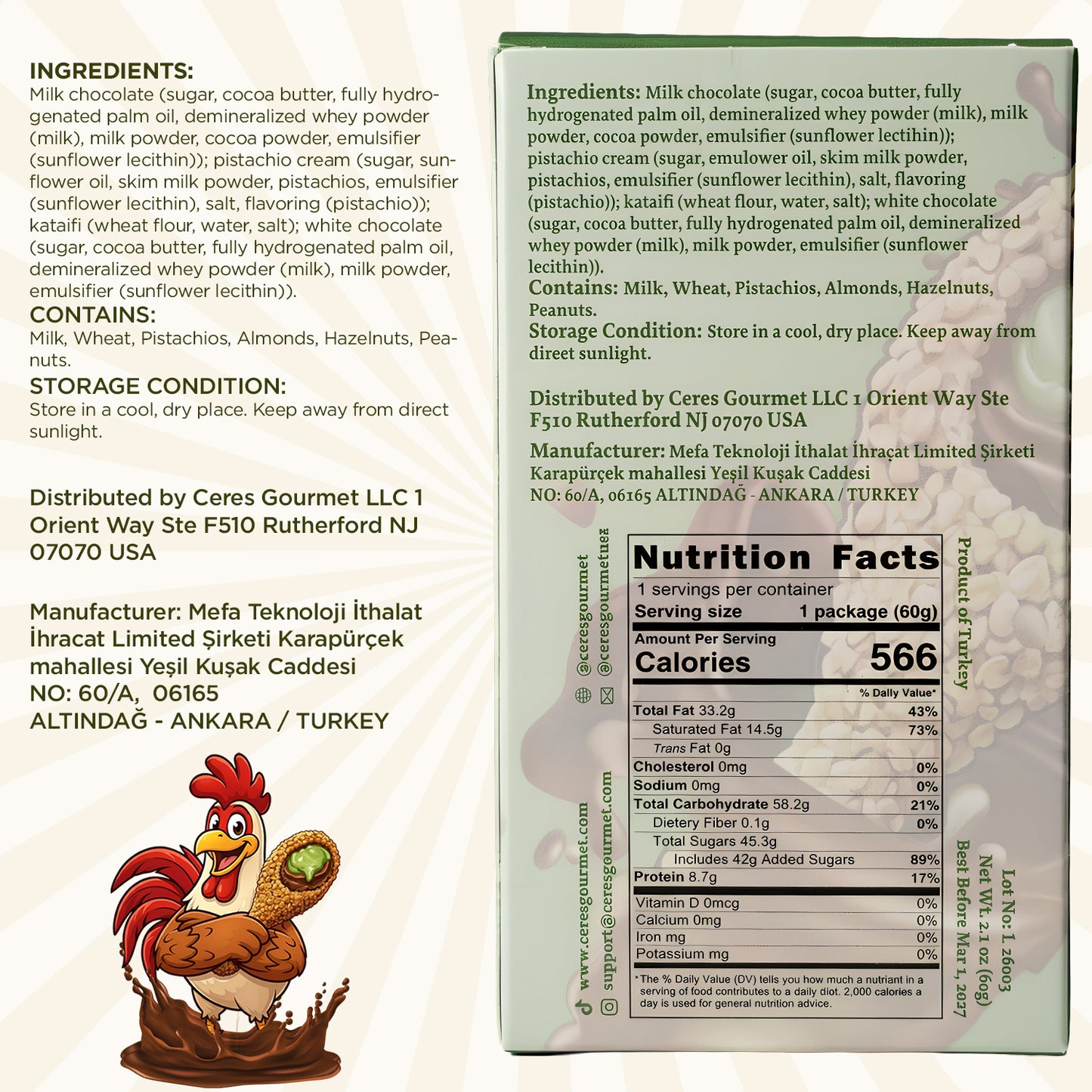 Ceres Gourmet Dubai Chocolate Drumstick: Pistachio & Kataifi (60g)
