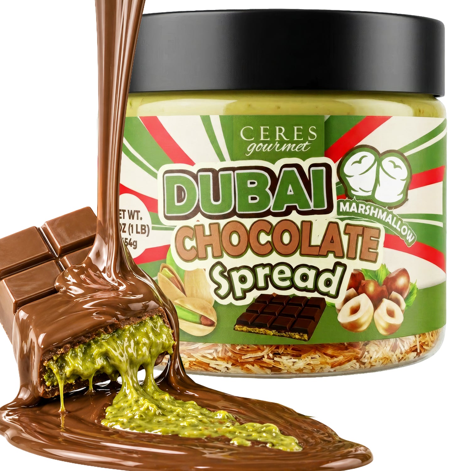 Dubai Chocolate Spread in a Jar with Marshmallows & Pistachio