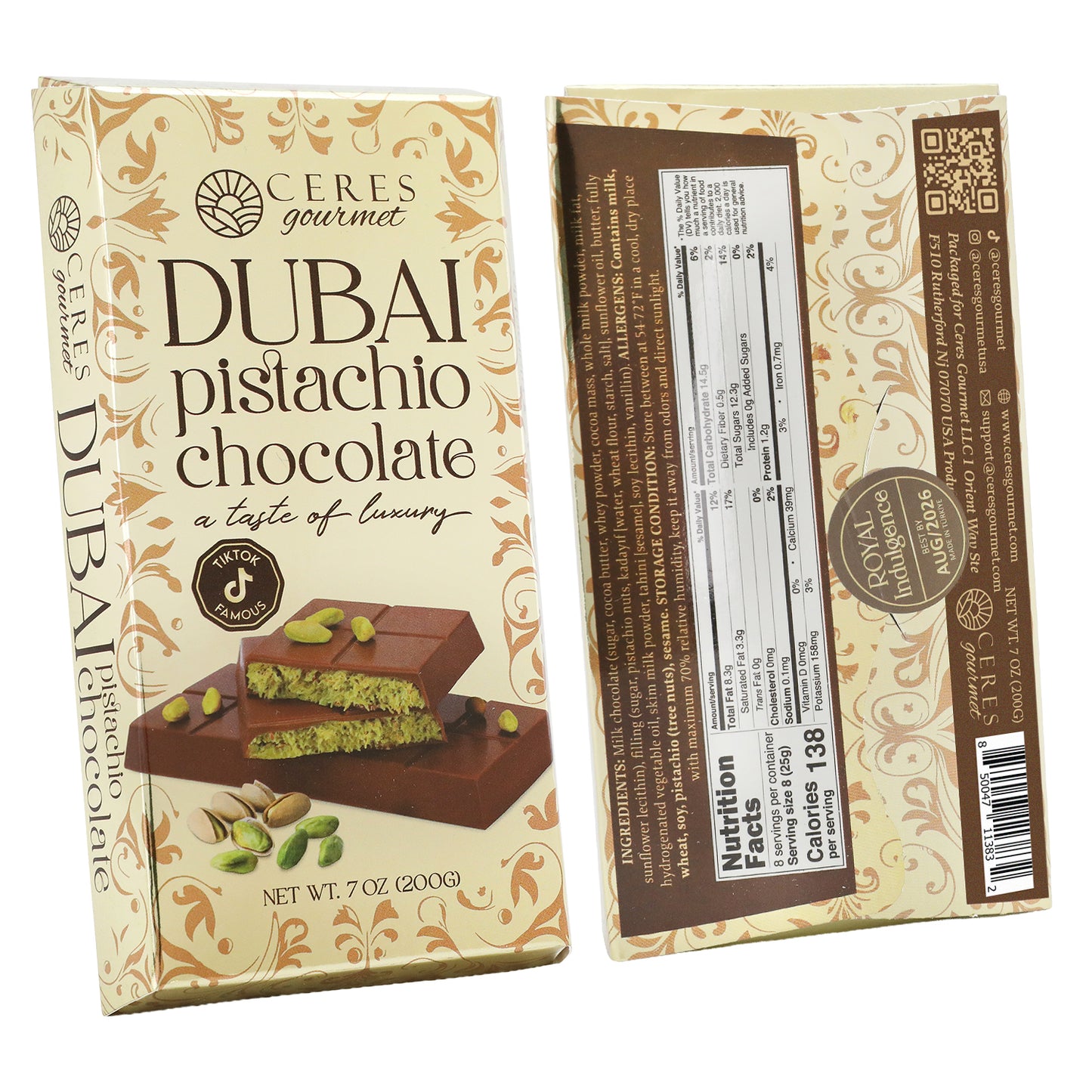 Dubai Chocolate Kunafa Pistachio Indulge in the irresistible delight 7oz Bar