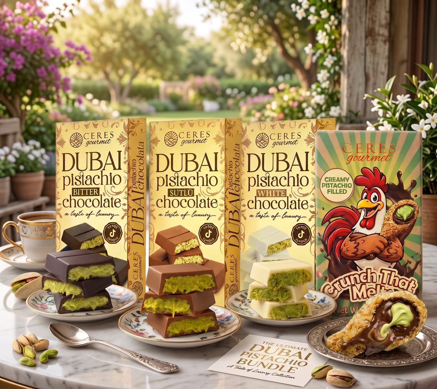 Ceres Gourmet Ultimate Dubai Chocolate Gift Set: Trio Bars & Viral Drumstick