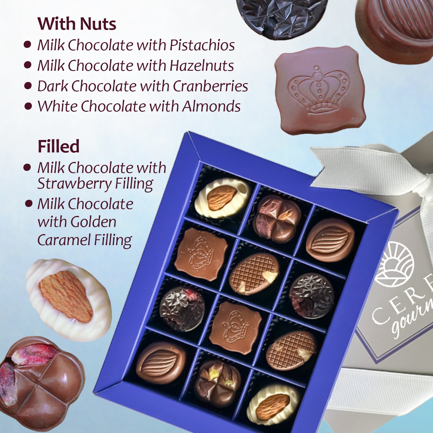 Assorted Handmade Artisan Chocolate Gift Box 12 Pieces