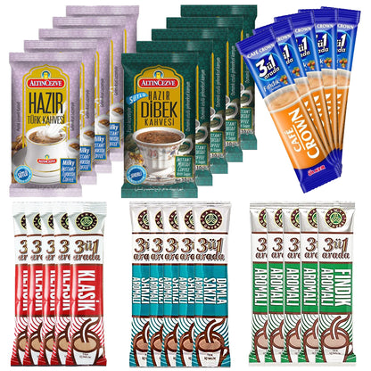 Collection of various instant coffee and tea packages from different brands.