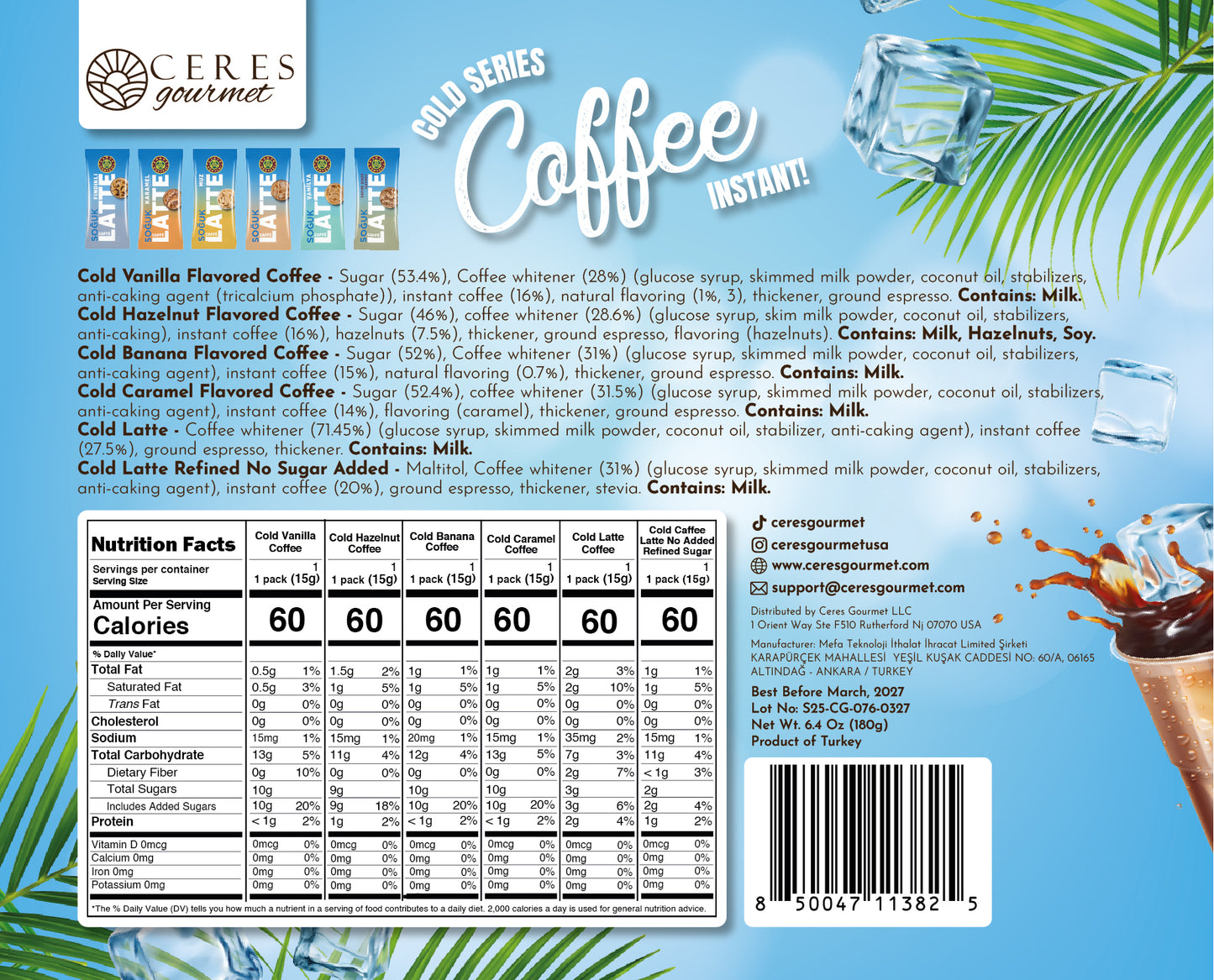 Iced Coffee Variety Pack – 12 Instant Sticks, 6 Flavors
