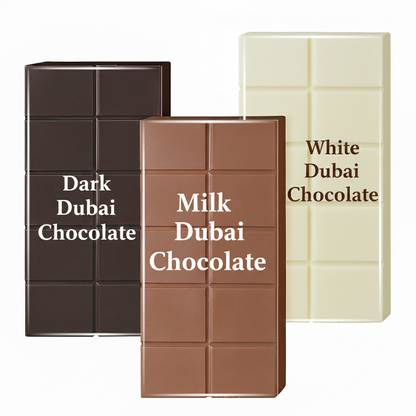 Dubai Chocolate Crispy Knafeh Trio (Milk, White & Dark Chocolate)