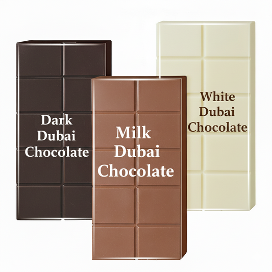 Dubai Chocolate Crispy Knafeh Trio (Milk, White & Dark Chocolate)
