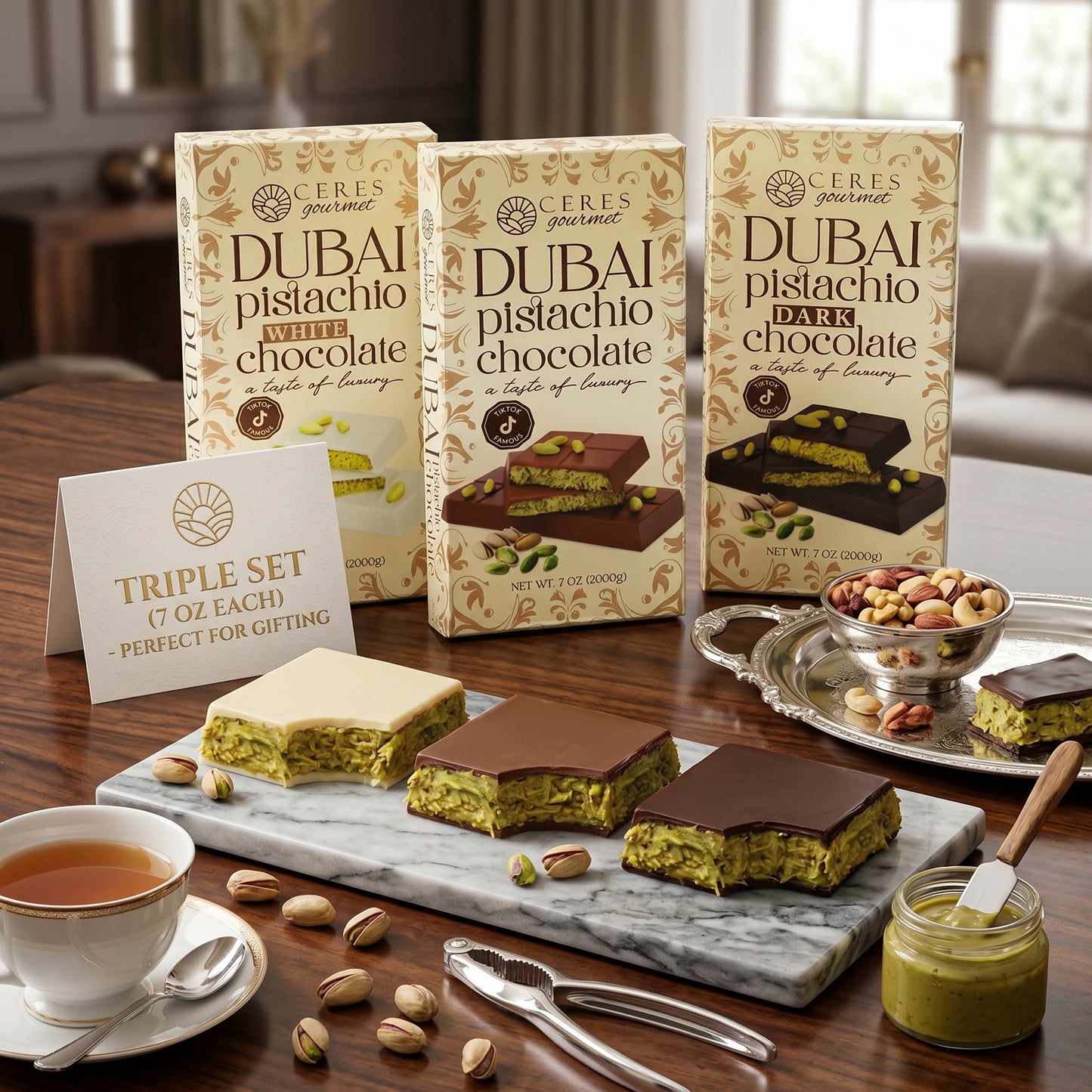 JUMBO Viral Dubai Pistachio Chocolate Bundle - Milk, White & Dark (3x200g)