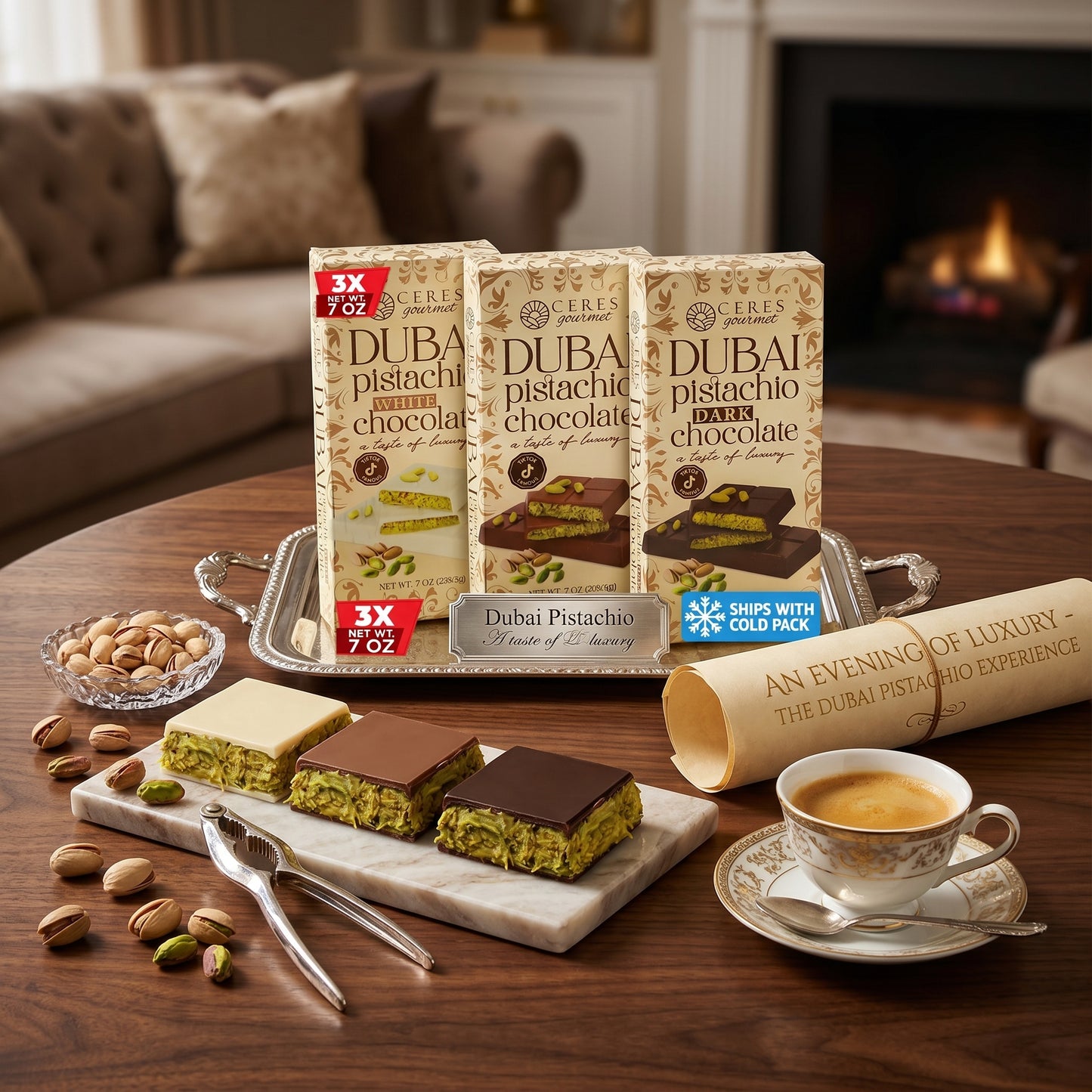 JUMBO Viral Dubai Pistachio Chocolate Bundle - Milk, White & Dark (3x200g)