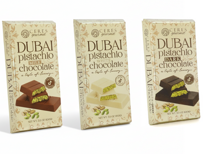 Dubai Chocolate Kataifi and Pistachio - Gold Package - Dark&White&Milky - 3.5 oz