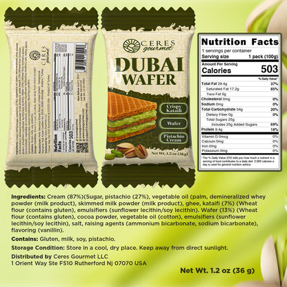 Dubai Chocolate Pistachio Wafer, 6 Pcs in Individually Pack