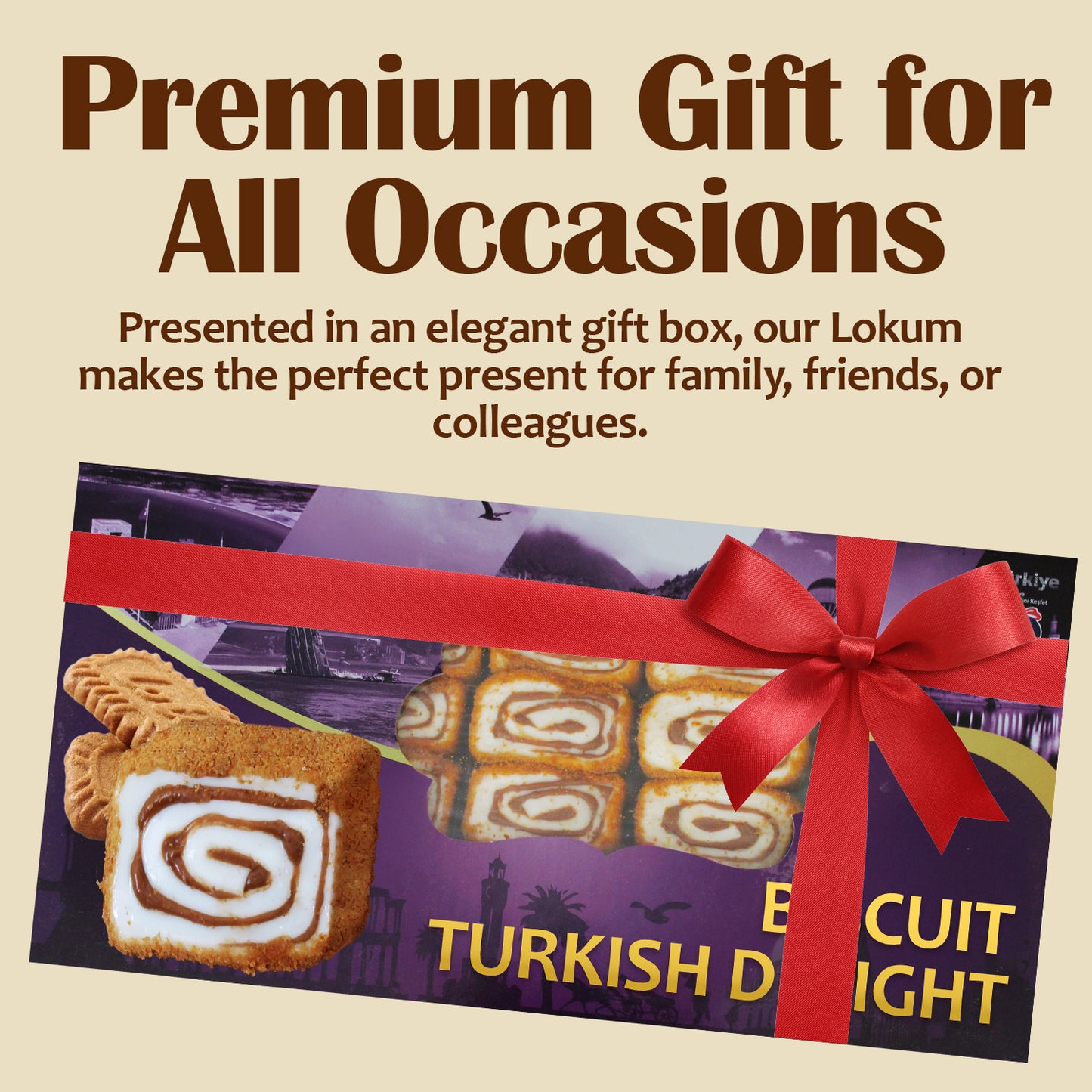Ceres Gourmet Turkish Delight Candy Gift Box with Oreo & Lotus flavors is an authentic Lokum treat, beautifully wrapped and perfect for gifting to family, friends, or colleagues on any occasion.