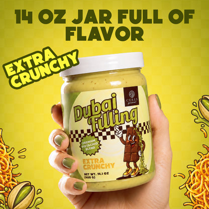 Ceres Gourmet Extra Crunchy Dubai Filling: Premium Pistachio Knafeh Spread (14.1 oz)