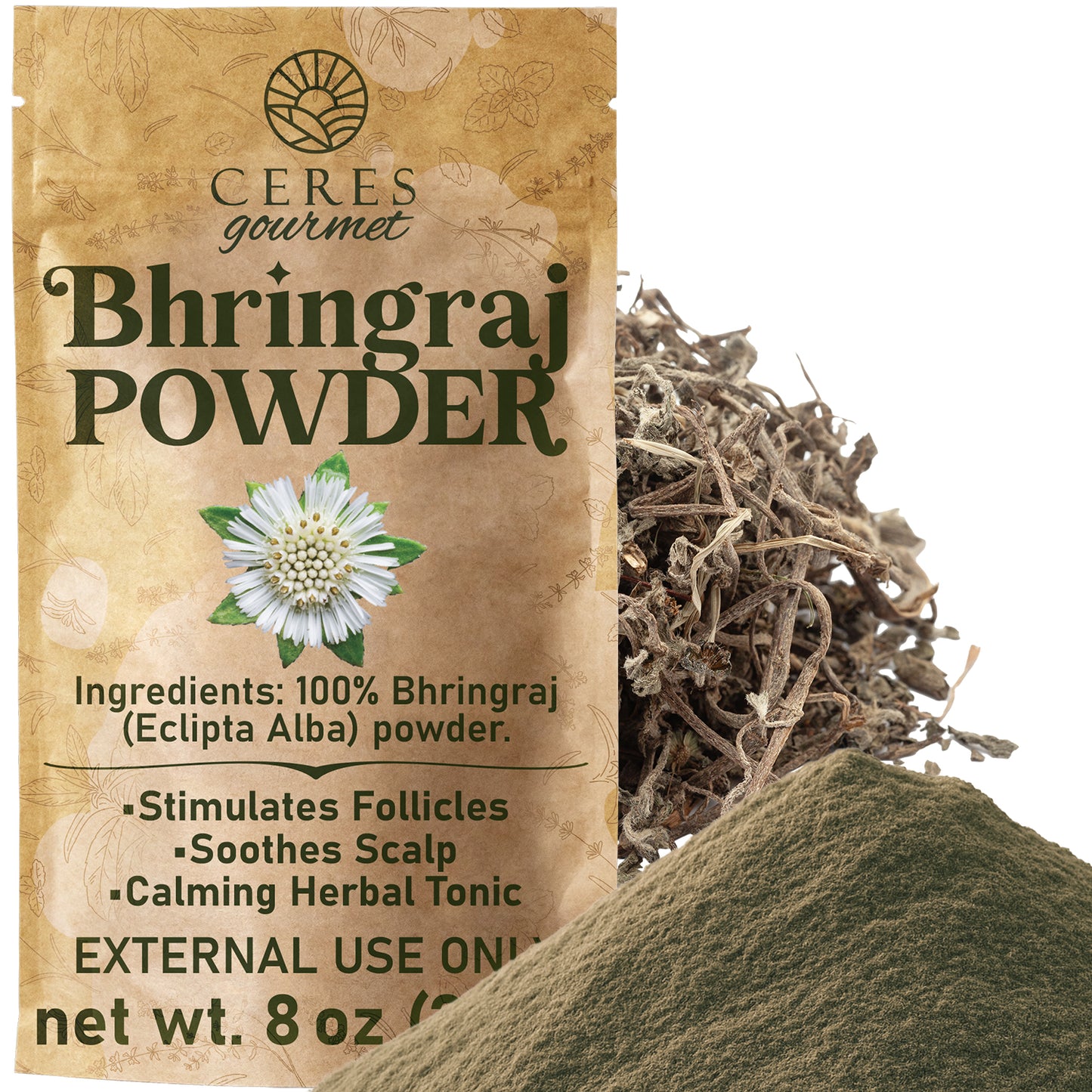 Bhringraj Powder 8 oz – Pure Eclipta Alba for Ayurvedic Hair Care & DIY Masks