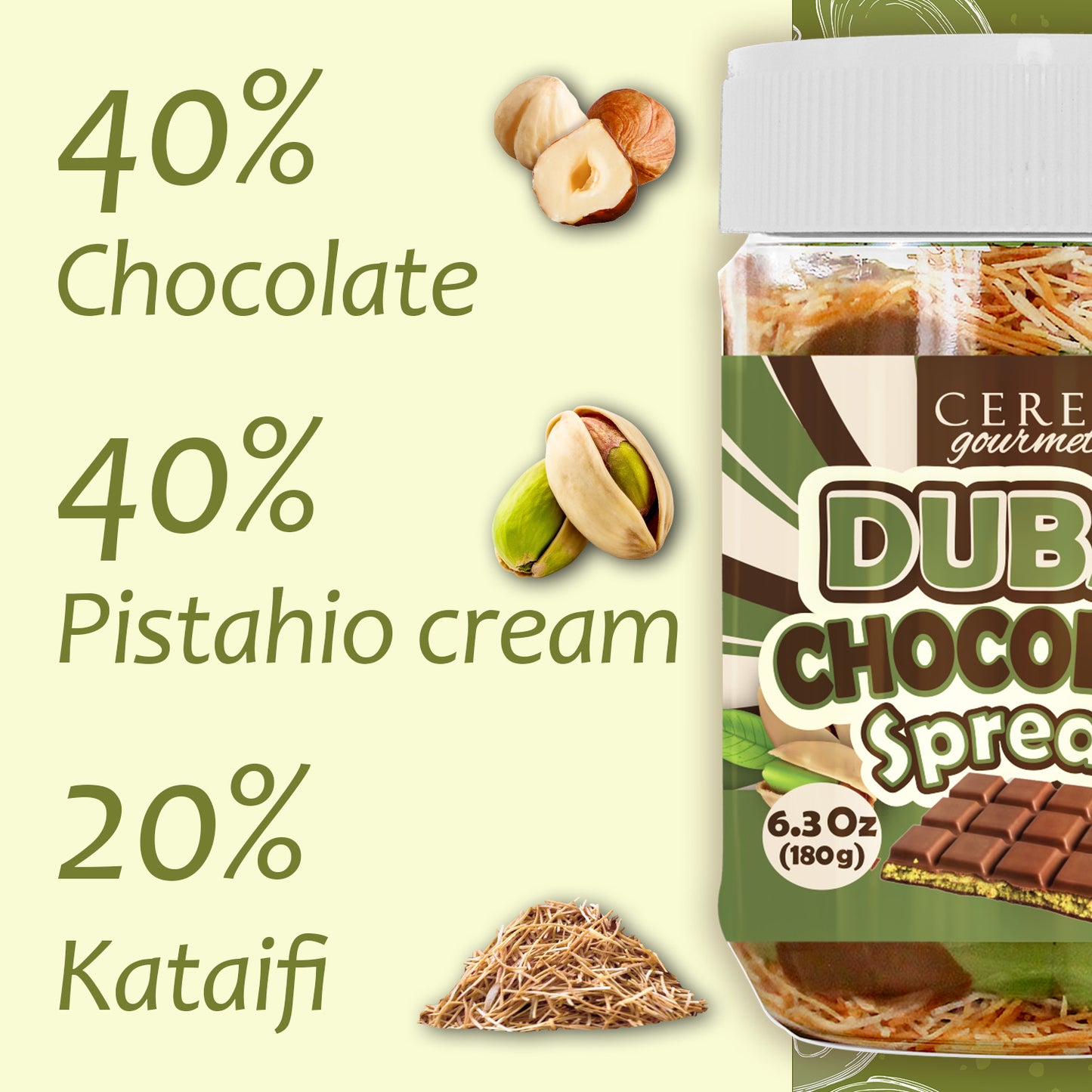 Dubai Chocolate Spread – 6.35 oz for Breakfast, Snacks, and Desserts