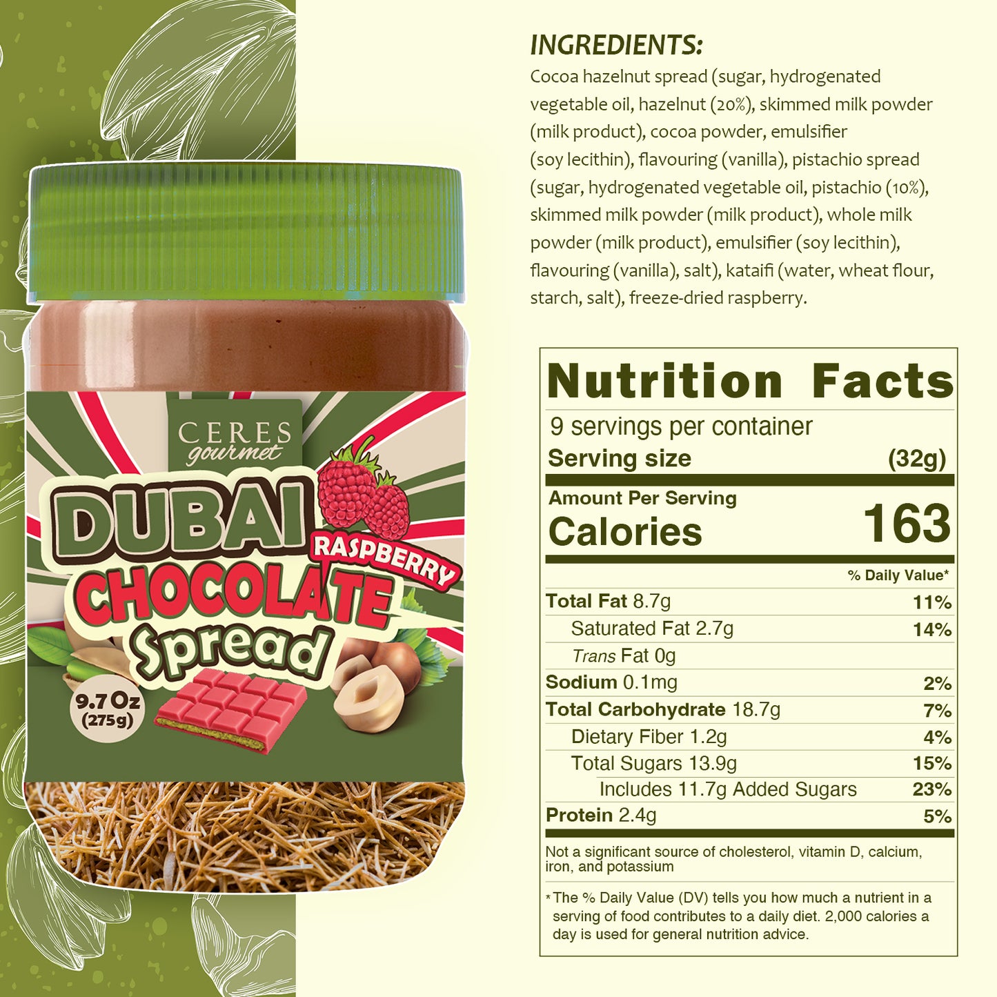 Dubai Chocolate Spread with Real Freeze-Dried Fruit Chunks – 9.7 oz