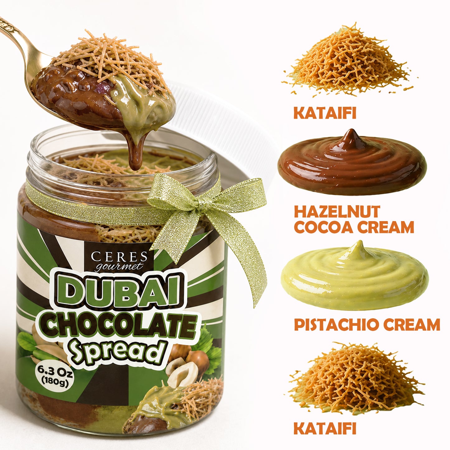 Dubai Chocolate Spread – 6.35 oz for Breakfast, Snacks, and Desserts