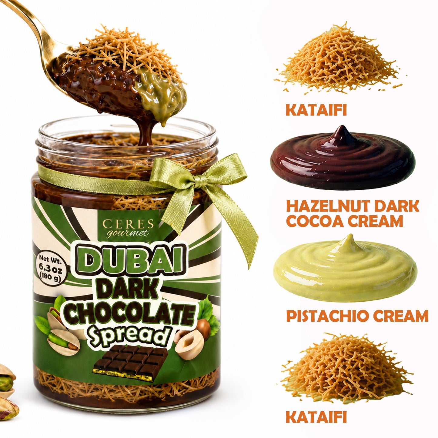 Belgian Dark Dubai Chocolate Kataifi Spread 6.35 oz