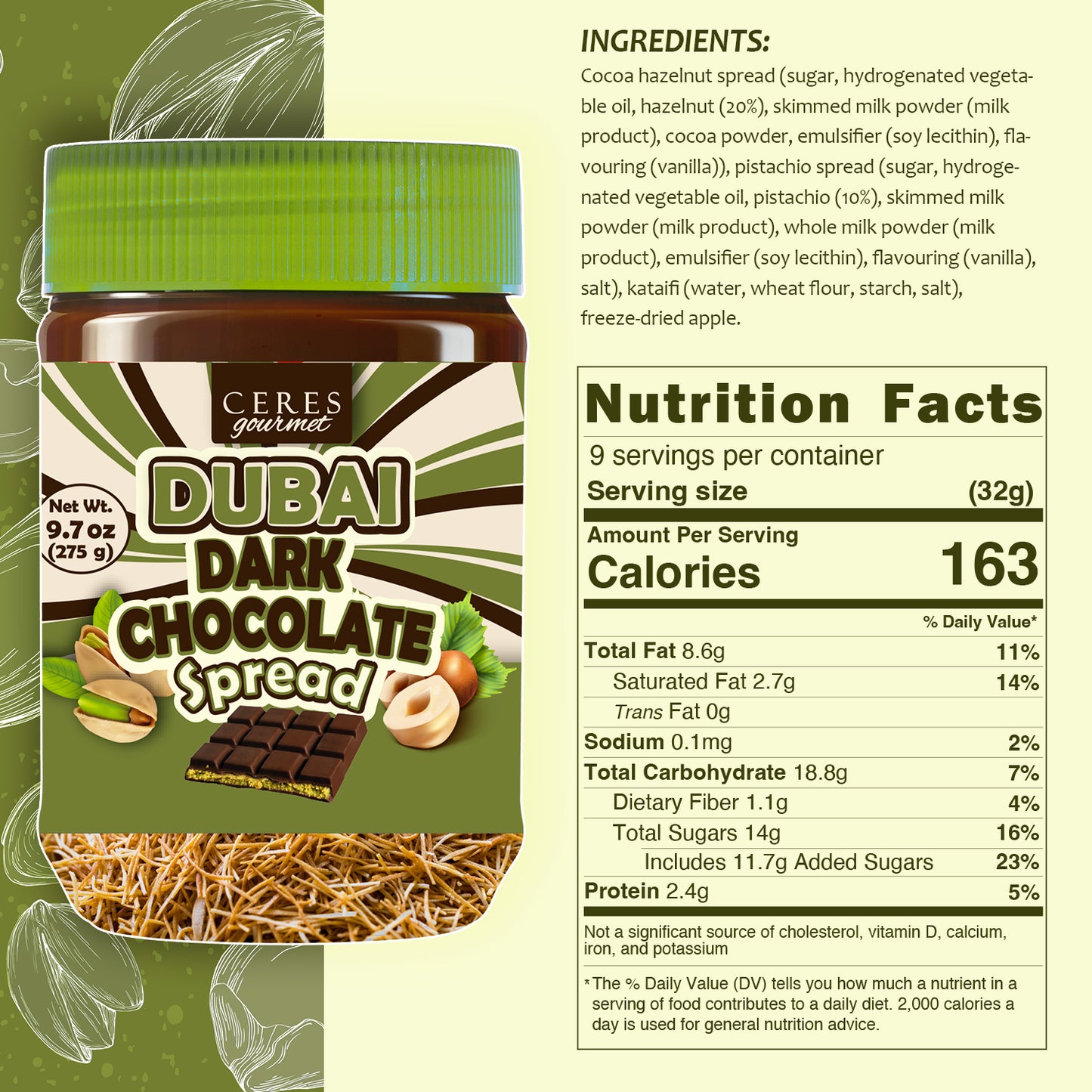 Dark Dubai Chocolate Spread 9.7 oz