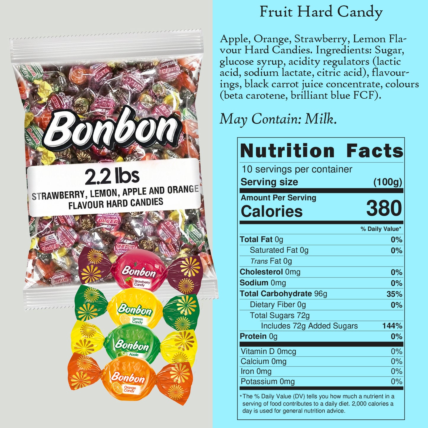 Assorted Fruit Hard Candy | Individually Wrapped | 2.2 lbs