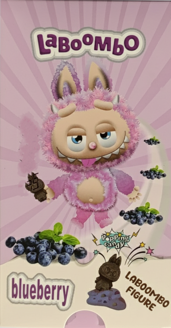 Laboomo blueberry figure packaging with pink background