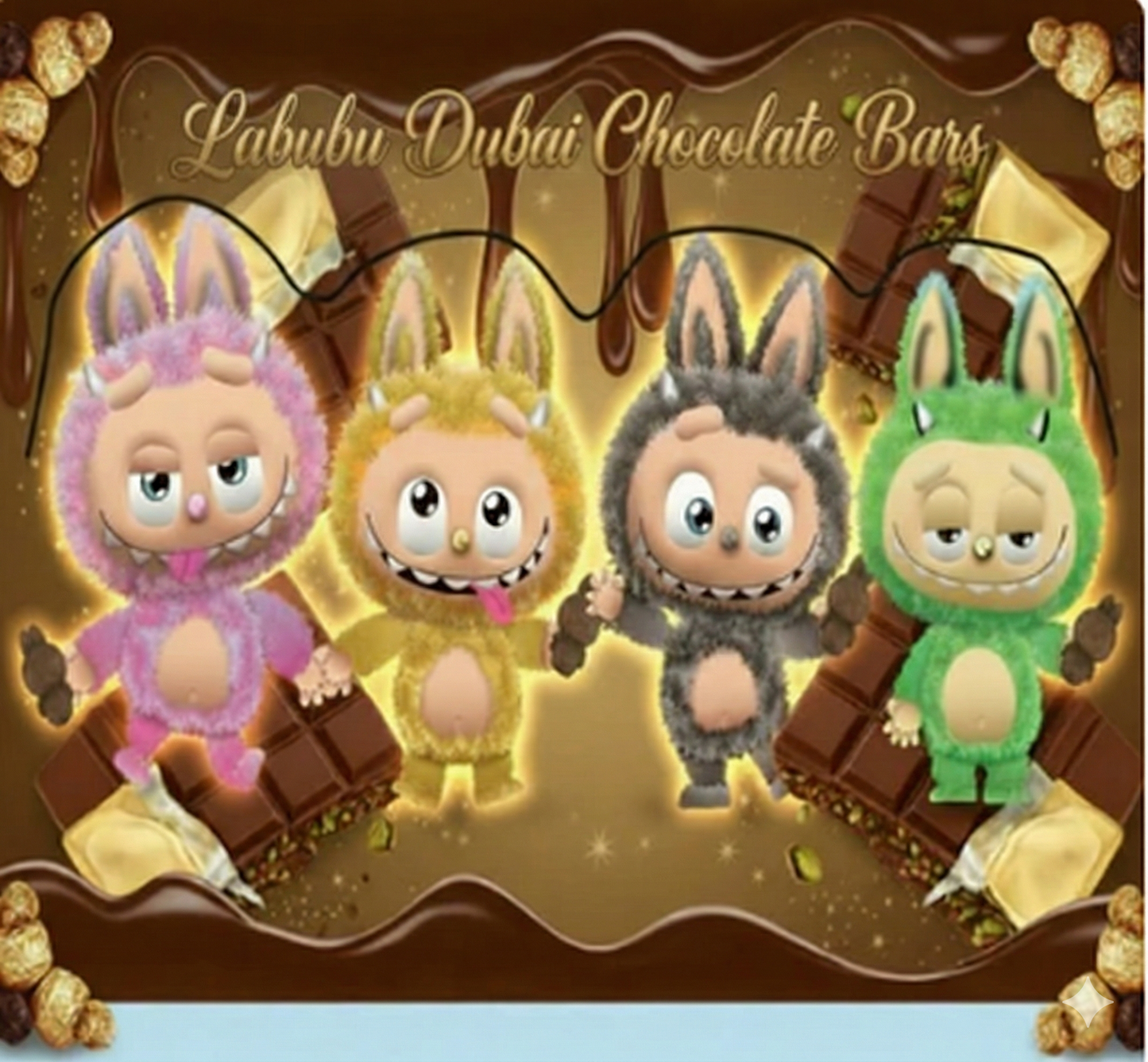 Labubu Dubai Chocolate Bars – Dubai Style - Cookies - Mango - Blueberry  Flavors – 4x75g