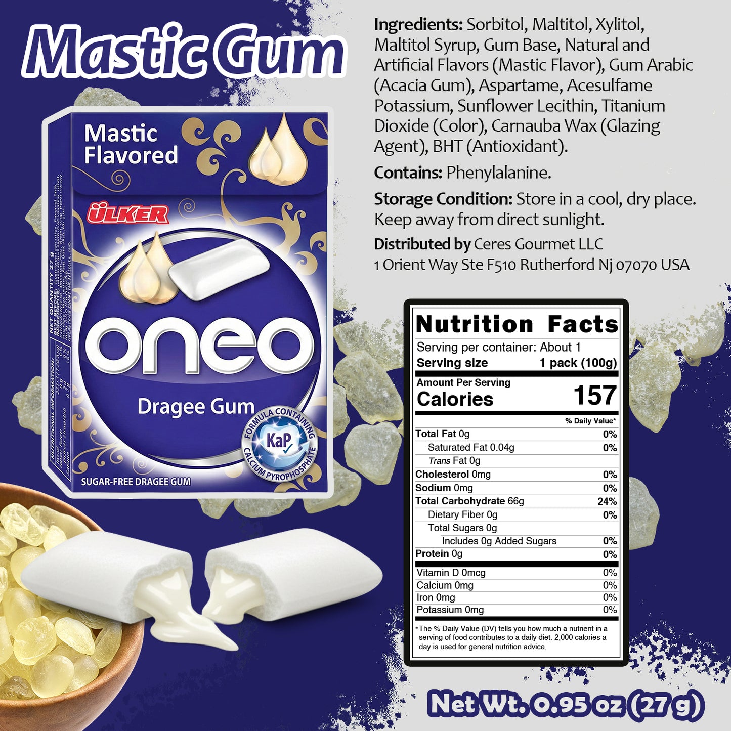Sugar Free Mastic Flavored Chewing Gum | 20 Boxes (20 Pieces Each)
