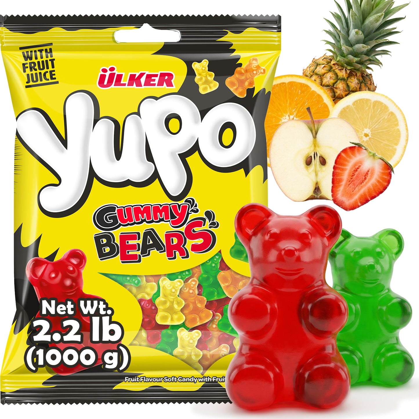 Gummy Bears – 2.2 lb (1 kg) Bulk Bag | Soft & Chewy Fruit Juice Gummy Candy