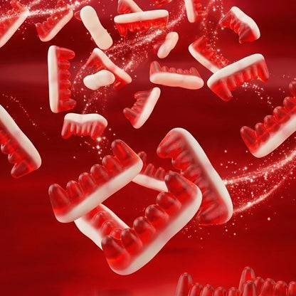 Red and white toothbrushes on a red background