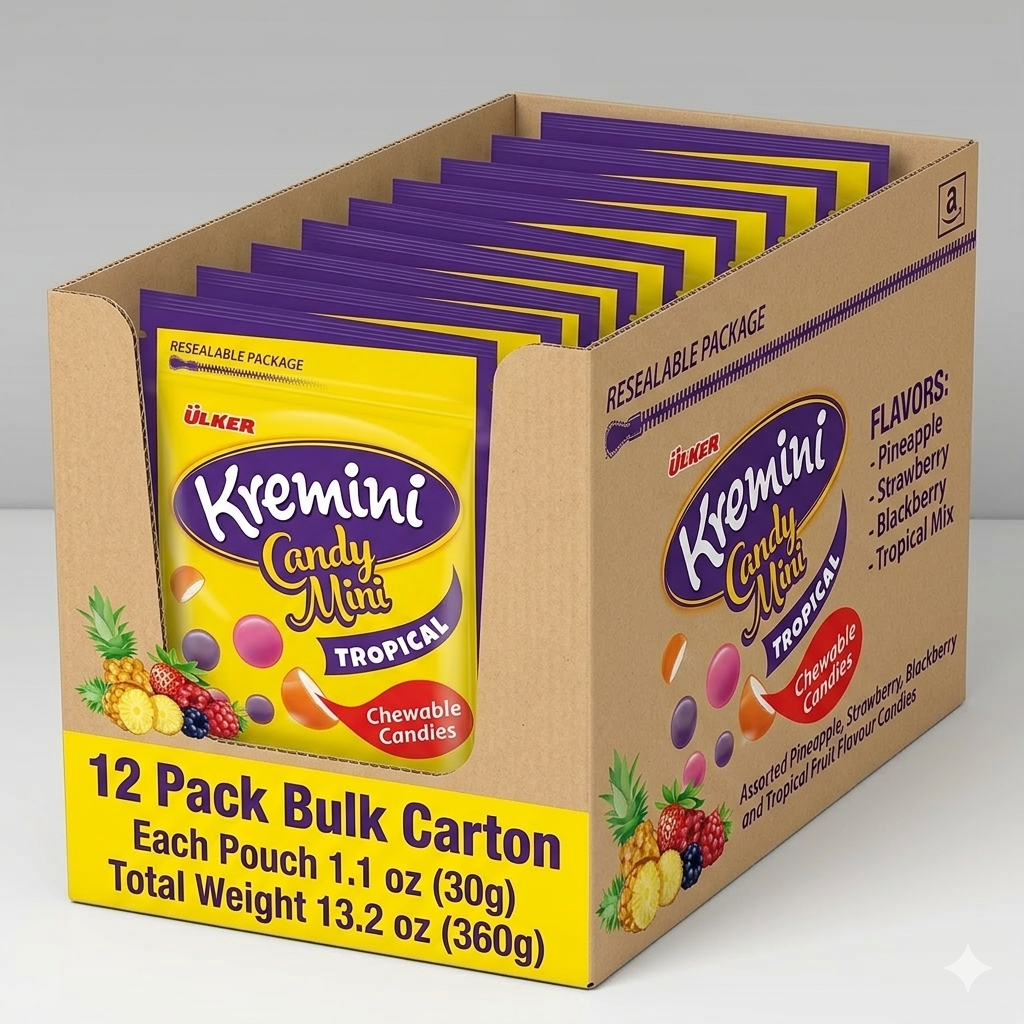 Kremini Candy Mix tropical chewable candy packaging on a white background