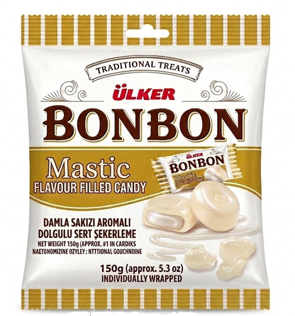 Ulker Bonbon mastic flavored candy package on a white background