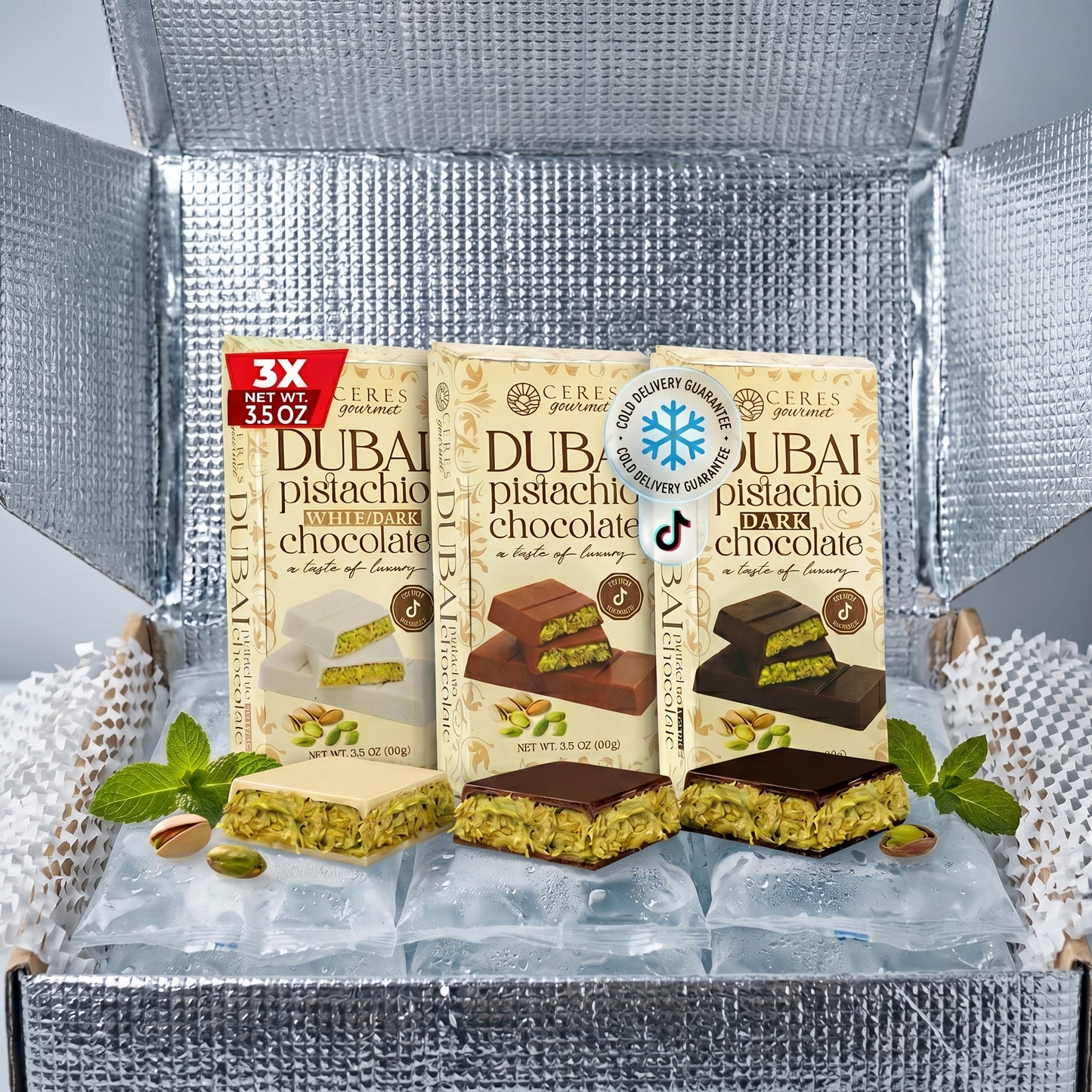 Viral Dubai Chocolate Mini 3-Pack: Pistachio Variety Bundle (3.5 oz)