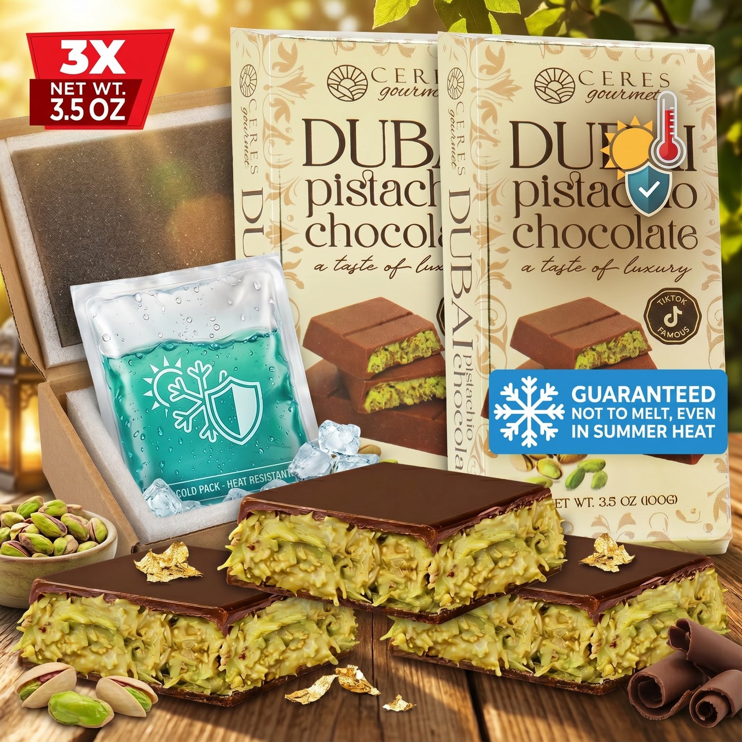 Viral Dubai Pistachio Chocolate Bar with Crunchy Kataifi - 3 Pack (3x100g)