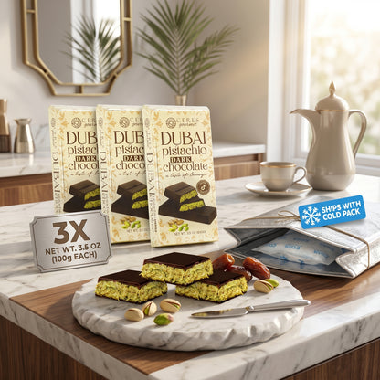 Viral Dubai Pistachio Dark Chocolate Bar with Crunchy Kataifi - 3 Pack (3x100g)