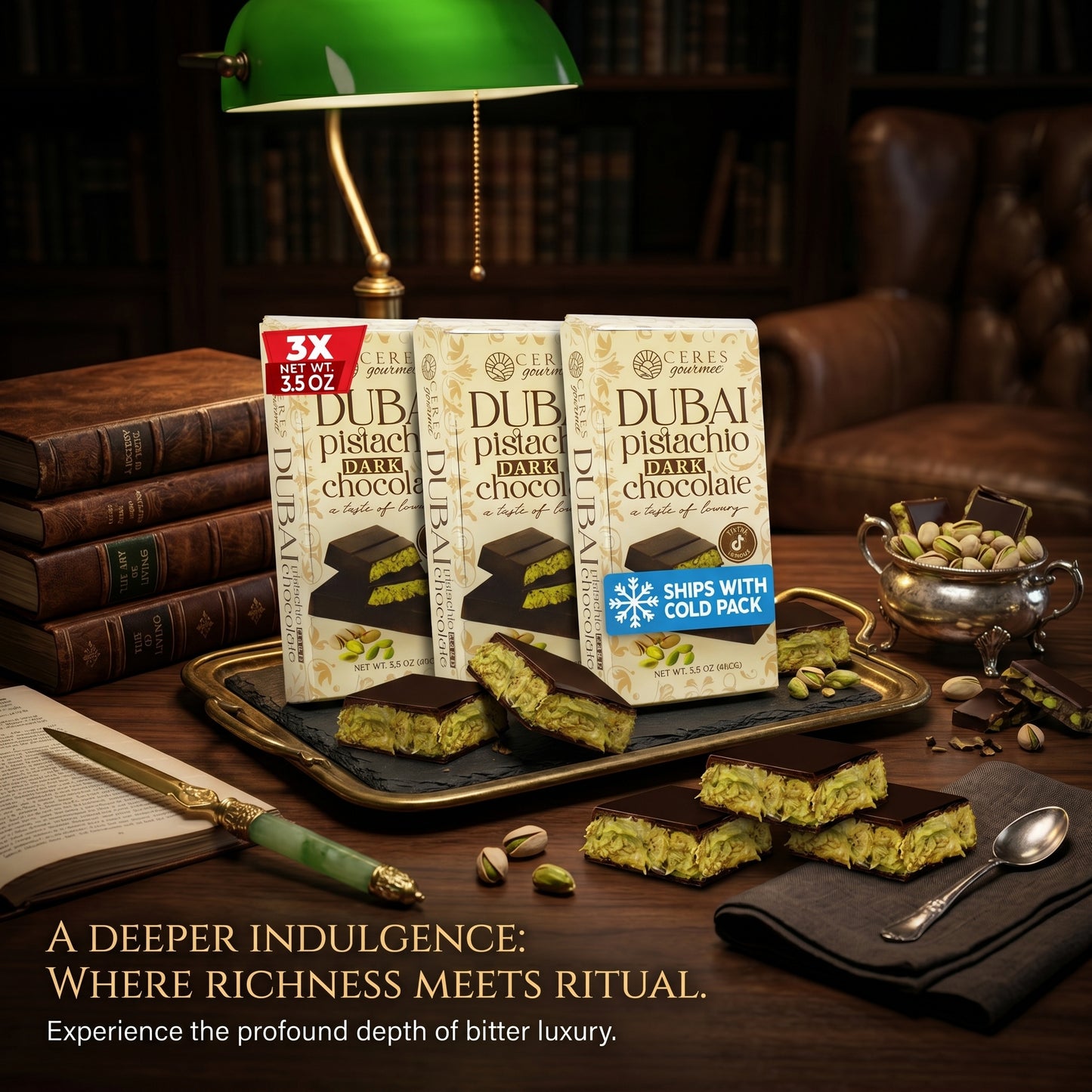 Viral Dubai Pistachio Dark Chocolate Bar with Crunchy Kataifi - 3 Pack (3x100g)