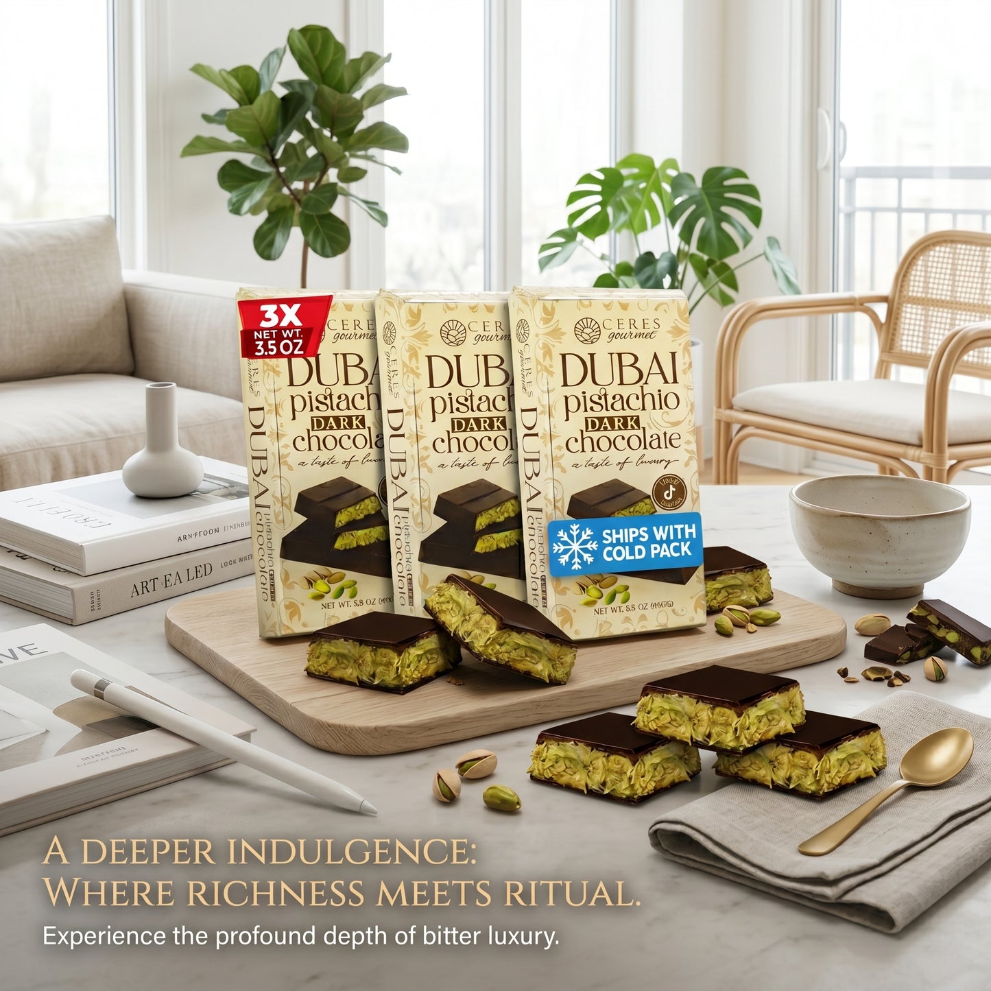 Viral Dubai Pistachio Dark Chocolate Bar with Crunchy Kataifi - 3 Pack (3x100g)