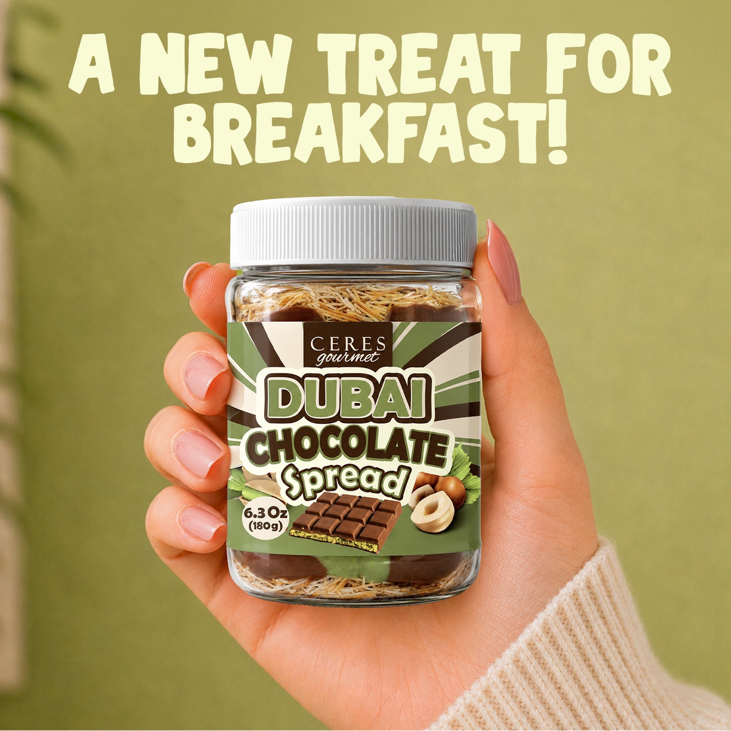 Dubai Chocolate Spread – 6.35 oz for Breakfast, Snacks, and Desserts