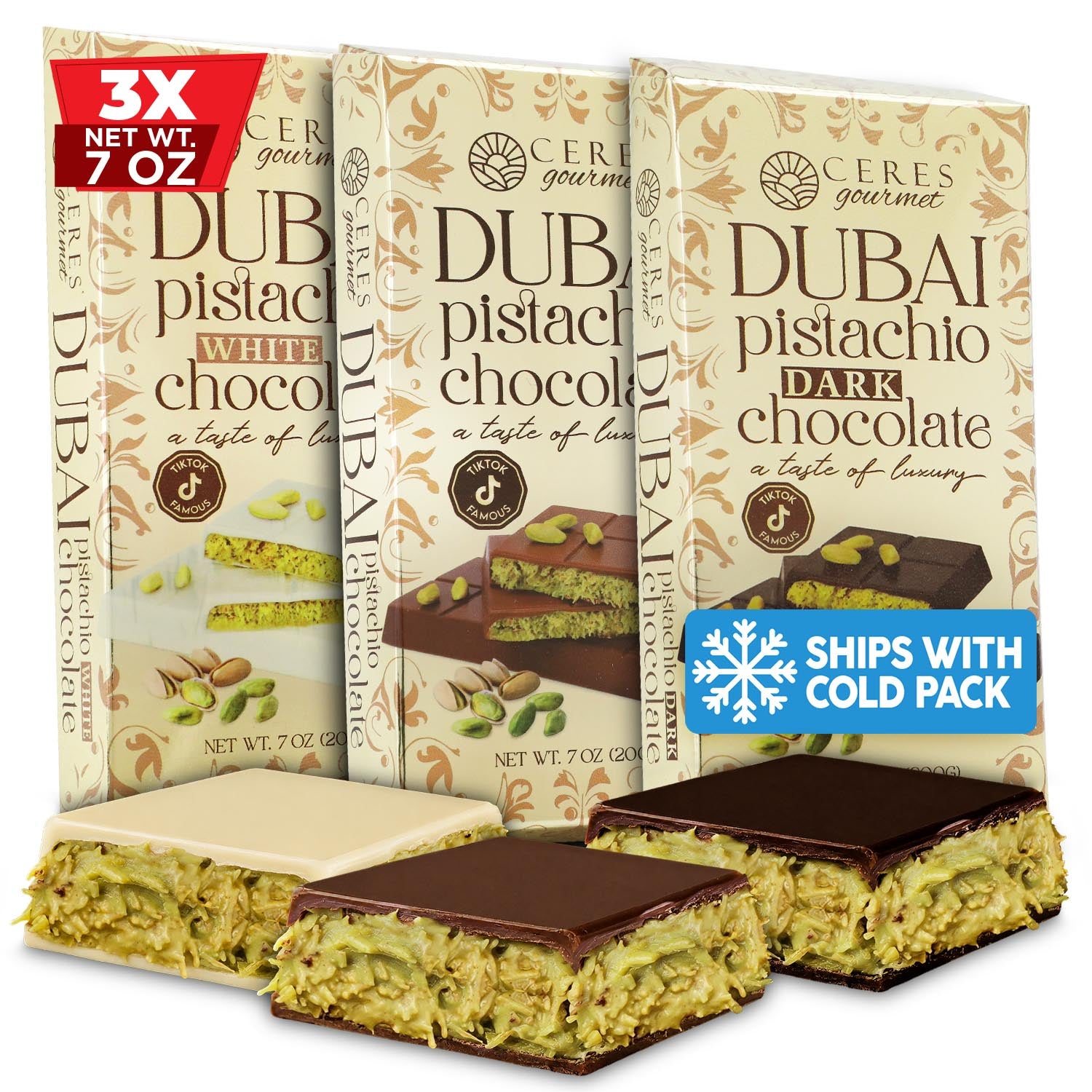 Buy JUMBO Viral Dubai Chocolate Bundle (Milk, White, Dark) | 3
