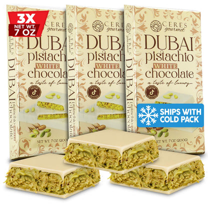 JUMBO Viral Dubai Pistachio White Chocolate Bar - Extra Thick 7oz (200g) - 3 Pack