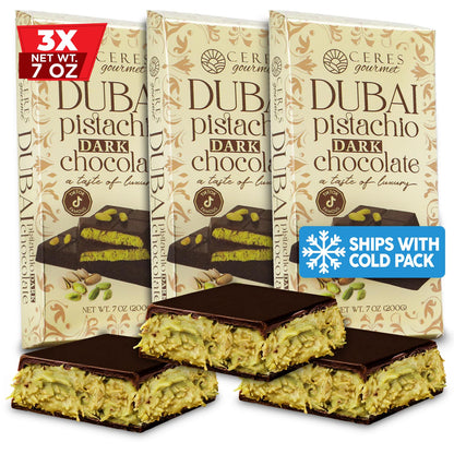 JUMBO Viral Dubai Pistachio Dark Chocolate Bar - Extra Thick 7oz (200g) - 3 Pack