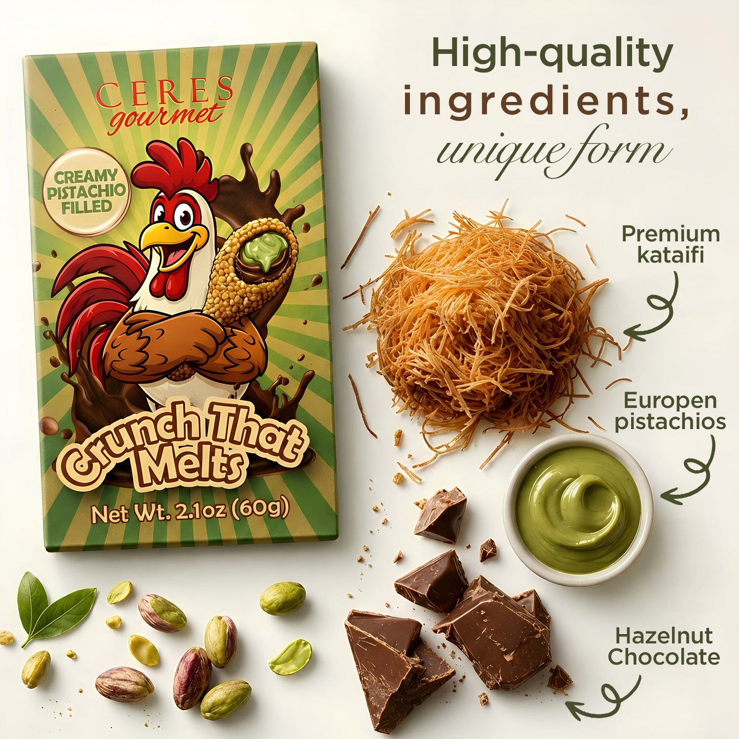 Ceres Gourmet Dubai Chocolate Drumstick: Pistachio & Kataifi (60g)