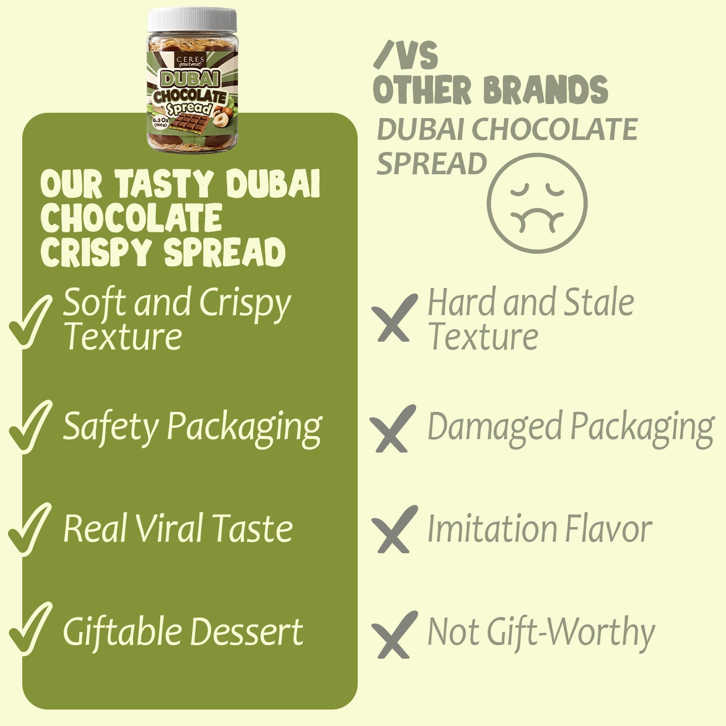Dubai Chocolate Spread – 6.35 oz for Breakfast, Snacks, and Desserts