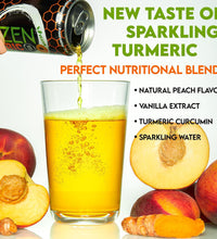 Turmeric Curcumin Sparkling Drink - Peach Flavor Natural Sport Beverage - Zero Sugar, Gluten-Free, Caffeine-Free, Low Calorie, Vegan & Keto Friendly, 11.2 fl oz (12 Pack)