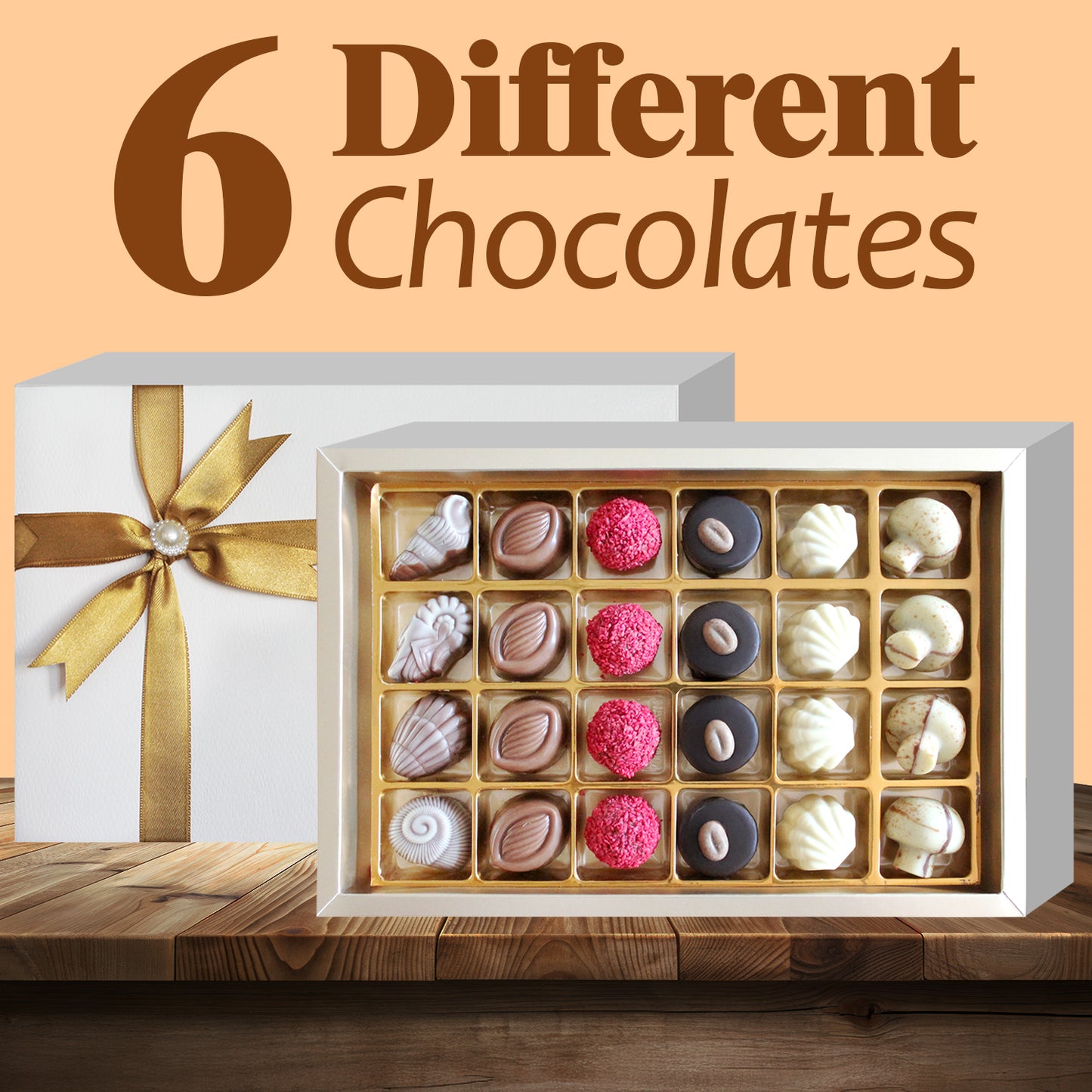 Handmade Artisanal Assorted Chocolate Gift Box - 6 Delicious Flavors, Chocolate Truffles & Candy 24 Pcs