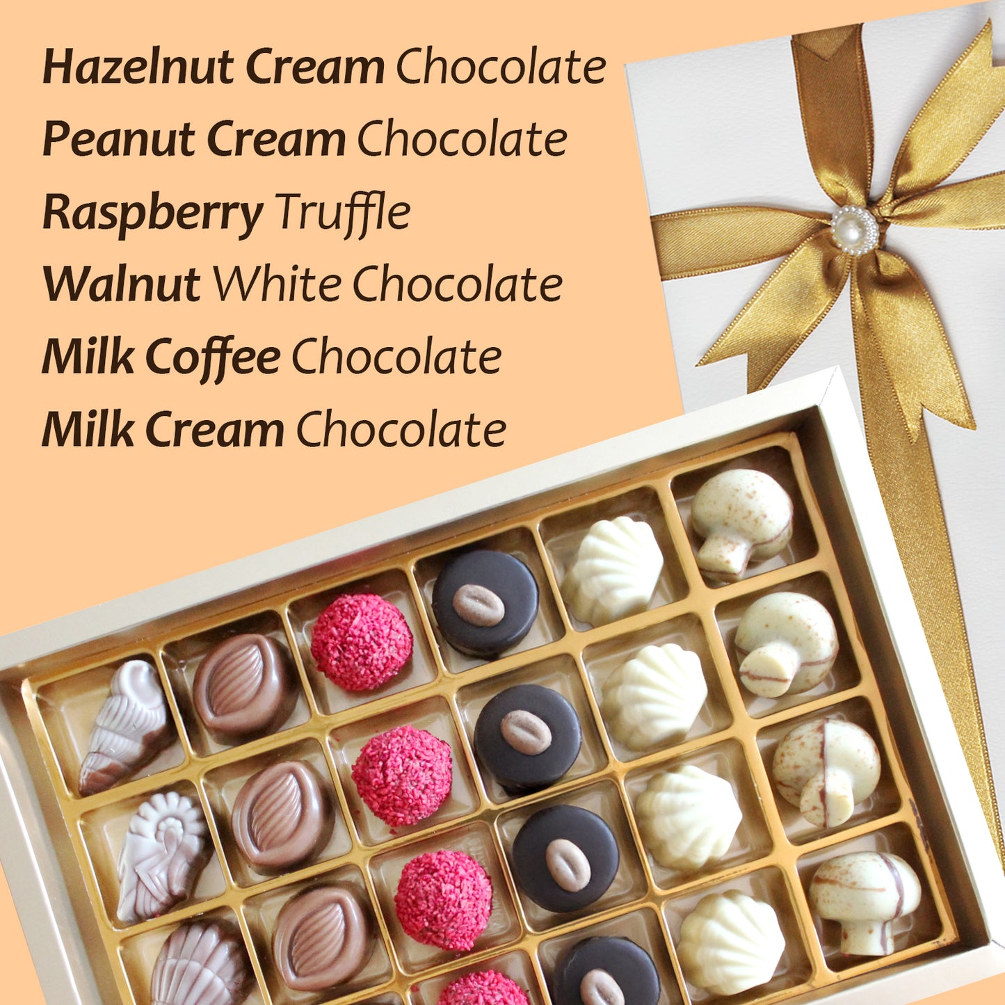 Handmade Artisanal Assorted Chocolate Gift Box - 6 Delicious Flavors, Chocolate Truffles & Candy 24 Pcs