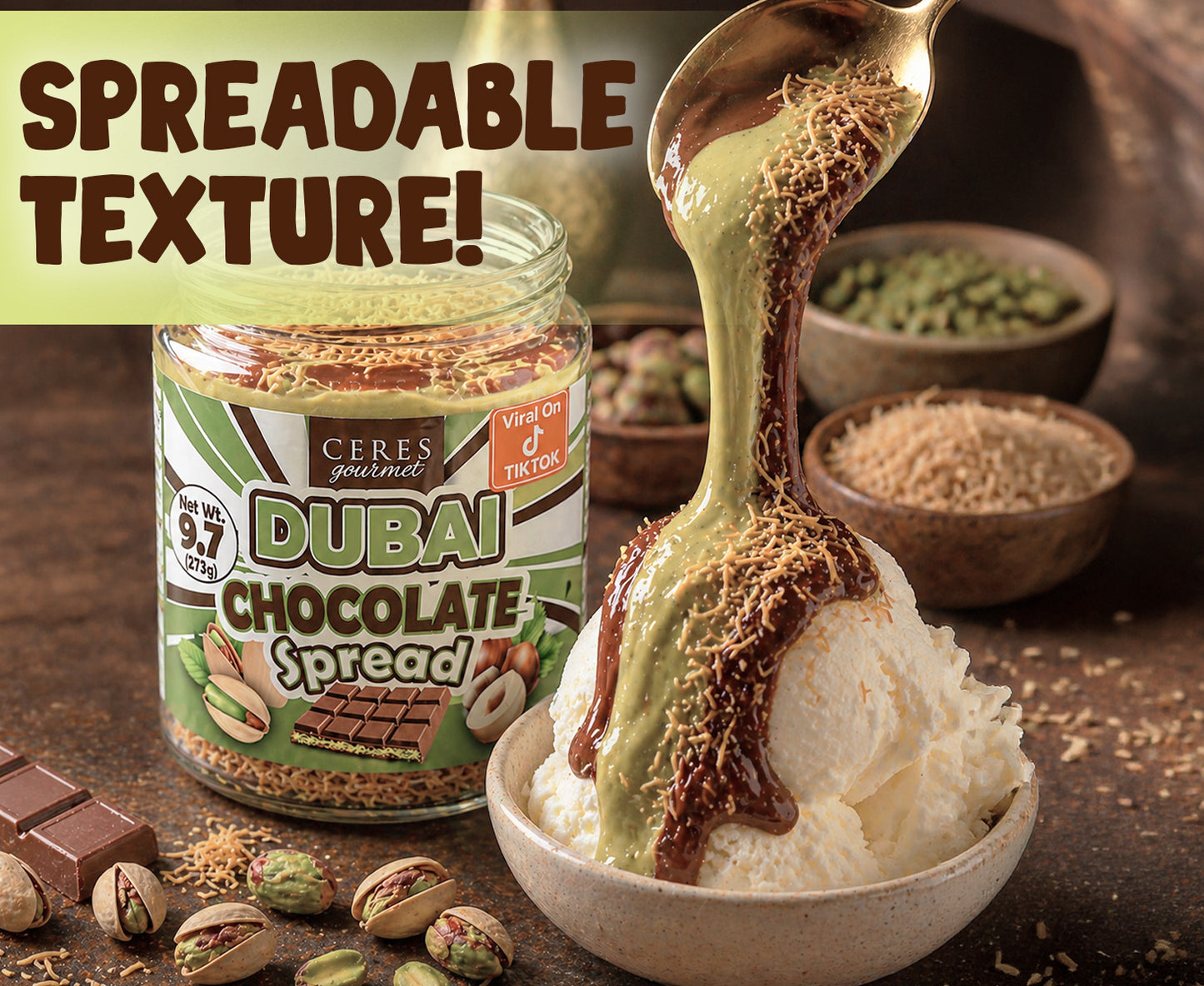 Dubai Spreadable Chocolate and Pistachio with Kataifi - 9.7 oz
