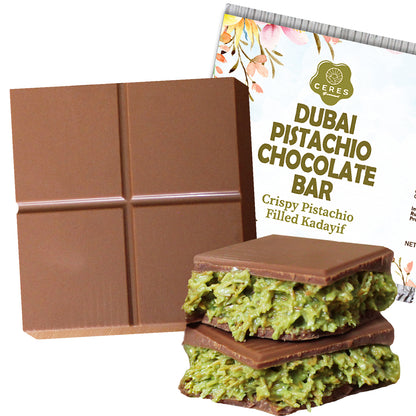 Dubai Chocolate Pistachio Bar 3.5 Oz Square, Luxury Chocolate Bars with Crispy Kunafa Pistachio Filling