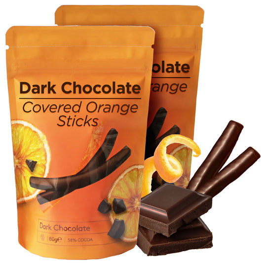 Chocolate Covered Fruits-2 Packs 5.64 Oz, Fruit Peels Covered with Dark Chocolate, Delicious Sweet Yummy Chocolate Coated Fruit Candy(2.82 Ozx 2 Packs) (Orange)